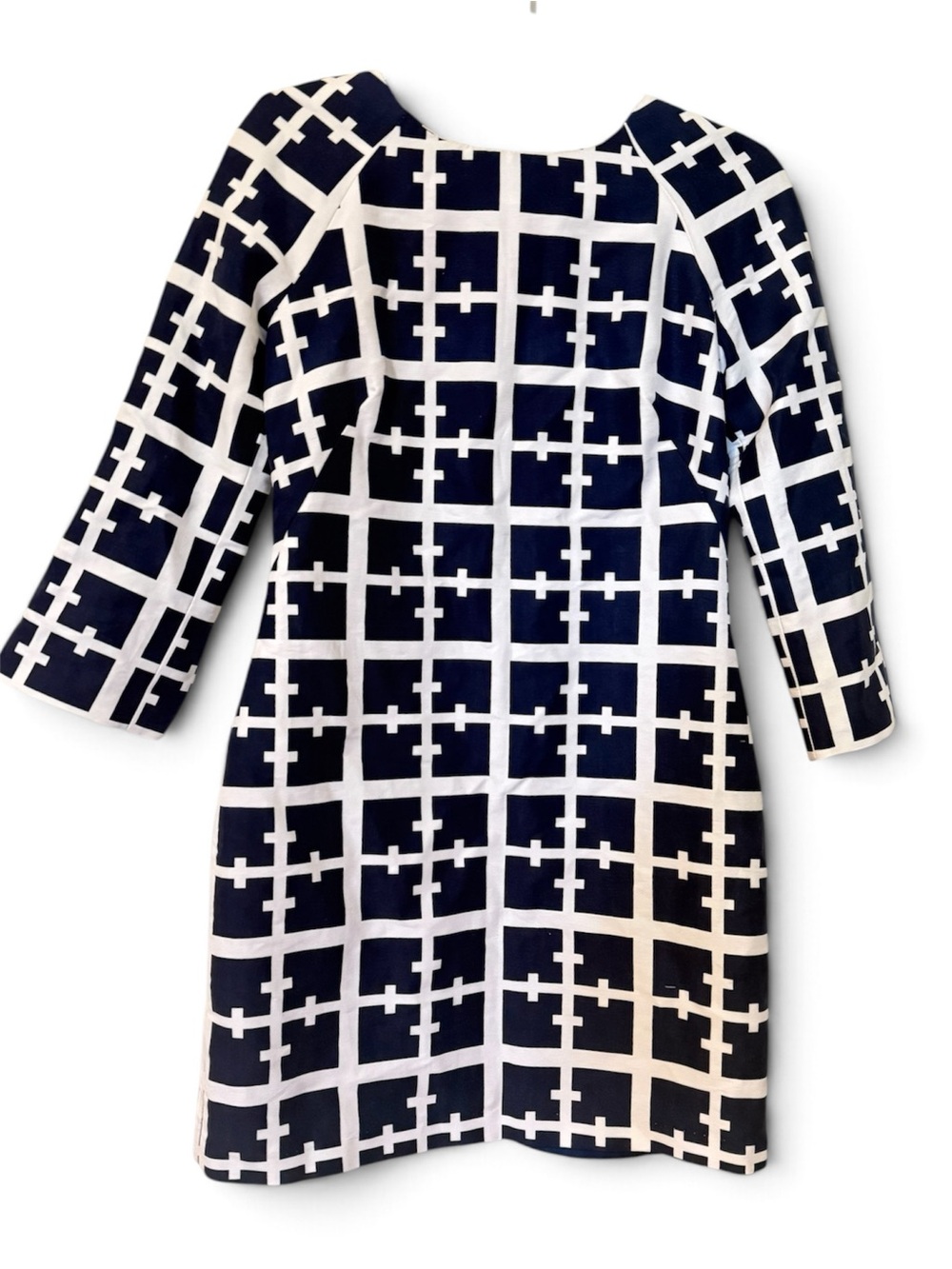 Elizabeth McKay Navy and White Geometric Shift Dress
